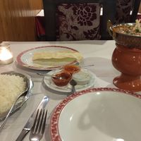 Coconut rice + mushroom and peas sauce ! at Natraj Indian Tandoori in Quarteira