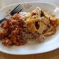 Two choices with rice at Shine Tong - Vegetarian Food Booth in Bangkok