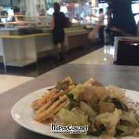 dish and view of booth at Shine Tong - Vegetarian Food Booth in Bangkok