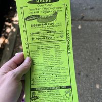 The menu’s front page; most of the toppings are also vegan.  at Hot Dog Tommy's in Cape May