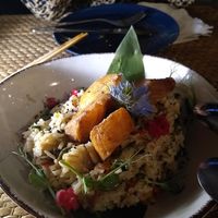 Rice with plantain at Roots Experience in Lisbon