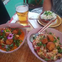 Moqueca and Jackfruit Rice both with plantain at Roots Experience in Lisbon