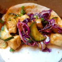 Veganized Korean BBQ taco with tofu at the VegFest. at Balance Pan-Asian Grille in Cleveland