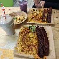 mac and cheese, seitan, salad, milkshake and smoothie at Earth's Kitchen  in Birmingham