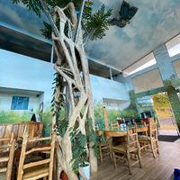 Really cute restaurant with trees inside at Morphos in Monteverde