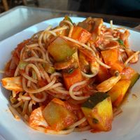Pasta primavera with red sauce at Morphos in Monteverde