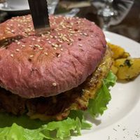  Amazing vegan burger with potatoes! at Morphos in Monteverde