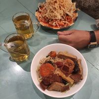 Cao Lau and deep fried noodles with sweet and sour vegetables at An Hy in Hoi An