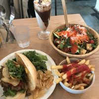 Phili cheesesteak and peanut noodles  at Plant Cafe & Kitchen - Itaewon in Seoul