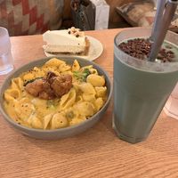 Mac and cheese, green smoothie and coconut pie  at Plant Cafe & Kitchen - Itaewon in Seoul