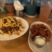 Chili cheese fries and cauliflower wings (wings were sadly not crispy as expected)  at Plant Cafe & Kitchen - Itaewon in Seoul
