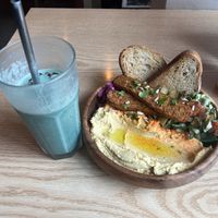 Hummus tempeh bowl, absolutely AMAZING. And a half-drank power green smoothie.  at Plant Cafe & Kitchen - Itaewon in Seoul