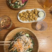 classic Popcorn „Chicken“, Peanut Noodle Bowl (with coriander)   at Plant Cafe & Kitchen - Itaewon in Seoul