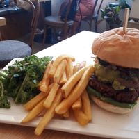 Avocado burger with fries 16500 Won at Plant Cafe & Kitchen - Itaewon in Seoul