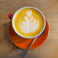 Turmeric latte at Grasshopper Cafe in Hope