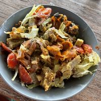 Cobb Salad, tossed! (w coco bacon, tofu egg salad, smoked carrot, seitan katsu, cherry tomato, ranch dressing )  at The Sloth in Canggu