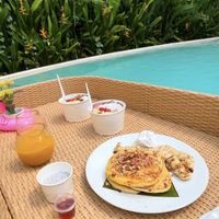 Ordered pancakes for floating breakfast at our hotel   at The Sloth in Canggu