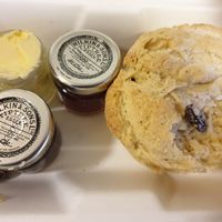 Vegan scone with jam at Rialto in Eyemouth