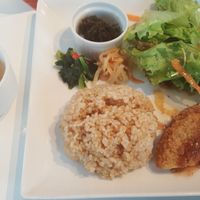 Lunch set - soup, salade, rice, soy croquettes at Hanada Rosso in Tokyo