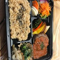 Brown rice, soy pattie, veggies and salad. Very tasty! at Hanada Rosso in Tokyo