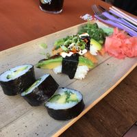 Vegan sushi , 6 pieces (the mayonnaise is vegan too) at Heat in Stroemstad