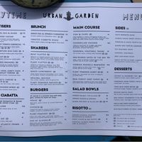 Daytime menu August 2019 at Urban Garden in Bournemouth