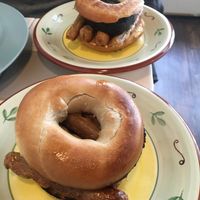 Vegan Black Pudding and Sausage Bagel   at Serendipities in Dundee