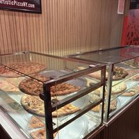 Front case contains the vegan pies  at Artistic Pizza in New York City