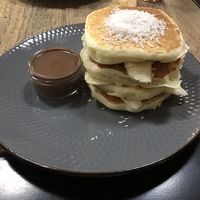 Vegan pancakes, with banana, chocolate and coconut at Fitagain in Krakow
