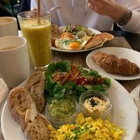 Vegan power breakfast with smoothie and cappuccino with oat milk  at Fitagain in Krakow