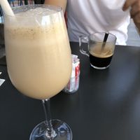 Frappé with oat milk (5€) and americano (2,20€)  at Version Originale in Porto-vecchio