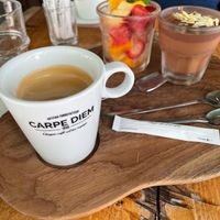 Coffee with plant milk at Brasserie L'Instant in Ajaccio