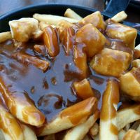 They even had a vegan poutine with vegan cheese! at Rusty's at Blue in The Blue Mountains