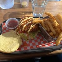 fried tofu sandwich (+ fries)  at Rusty's at Blue in The Blue Mountains