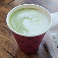 Matcha Latte with macadamia nut milk at Leaves House || in Montreal