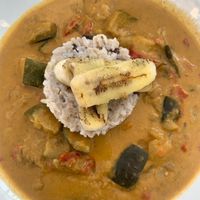 Curry with caramelised bananas, yum! at Urban & Veggie in Dubrovnik