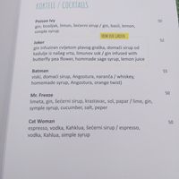 Cocktail Menu at Urban & Veggie in Dubrovnik