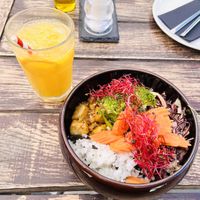 Spicy tofu poke bowl and C+ juice   at Urban & Veggie in Dubrovnik