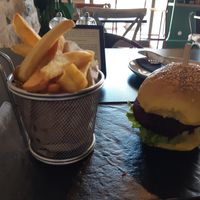 Veggie burger (beetroot and pea patty - none of this fake meat stuff) at Urban & Veggie in Dubrovnik