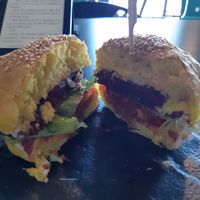 Veggie burger on a turmeric bun at Urban & Veggie in Dubrovnik