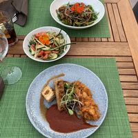 Mains (“You need protein” and chefs special) and side salad at Urban & Veggie in Dubrovnik