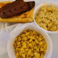 Ribz with spicy corn and mac n cheese sides at Smokee Mo's St Louis BBQ in St Louis