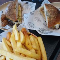 Shared vegan bagel burger and chips with v aioli at Balls and Bangles in Queenstown