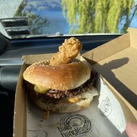 Impossible bagel with fried pickle  #Veganuary at Balls and Bangles in Queenstown