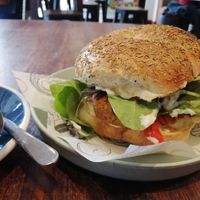 Falafel on rosemary bagel at Balls and Bangles in Queenstown