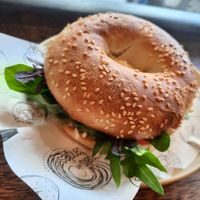 BLT bagel with cheese and avo. Yumm at Balls and Bangles in Queenstown