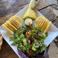 Side salad (pretty sure there was mayo in the dressing) - we used the orange to dress  at Pizza Yolo in Santa Catalina
