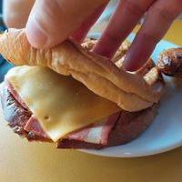 Toast "Le Petit Croquet" (vegan cheese, vegan bacon, caramelized onions) at Not Dog in Nice