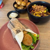 Our 2nd visit - petite wrap, baked potatoes, and salad - to share at Not Dog in Nice