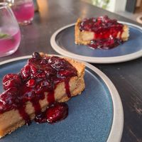 Baked Cheesecake with forest fruits at Green Kukunari in Crete